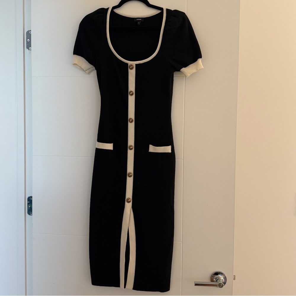 Express Black and Cream Midi Dress